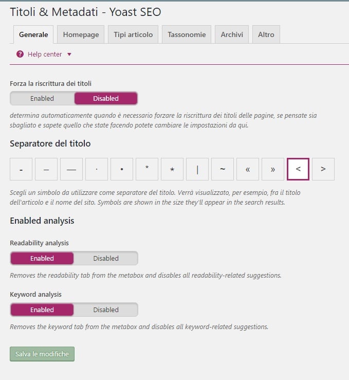 Titoli e metadati yoast seo plugin 3.4.2