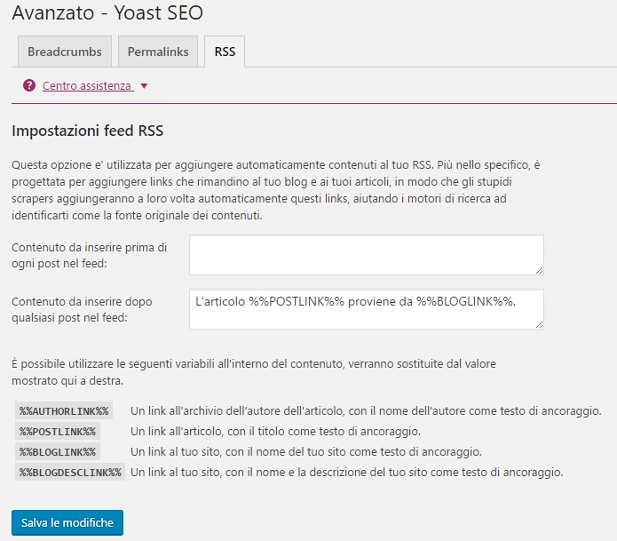 Yoast seo plugin RSS