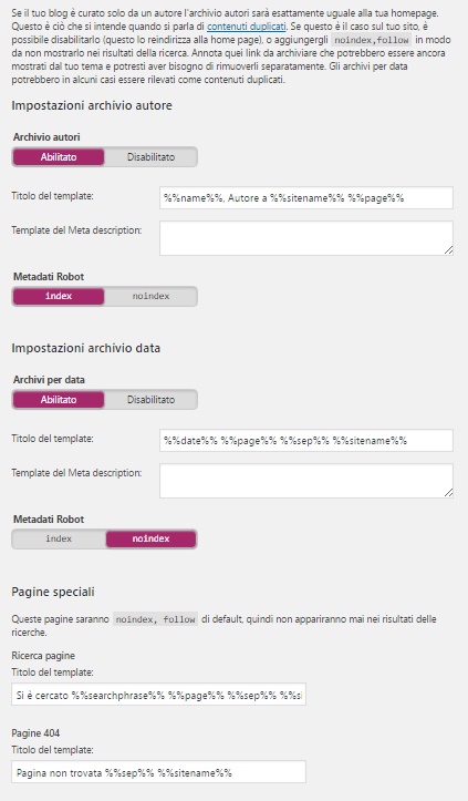 archivi yoast plugin