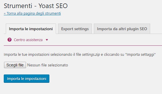 importa e esporta yoast seo plugin