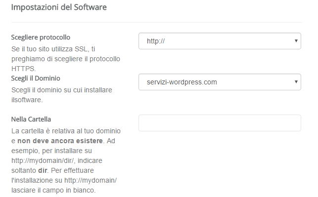 impostazione del software