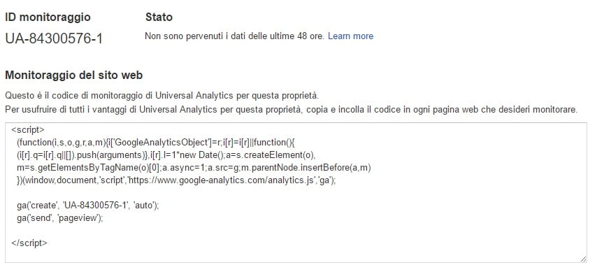 id monitoraggio google analytics