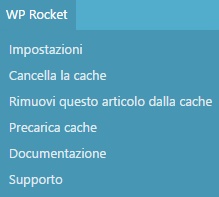 impostazioni wp rocket barra admin