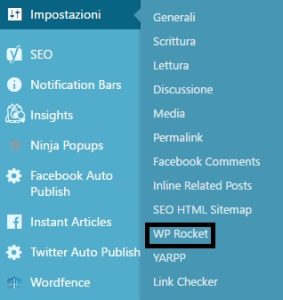 wp rocket impostazioni