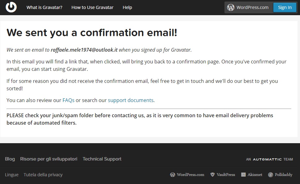 gravatar email confirmation