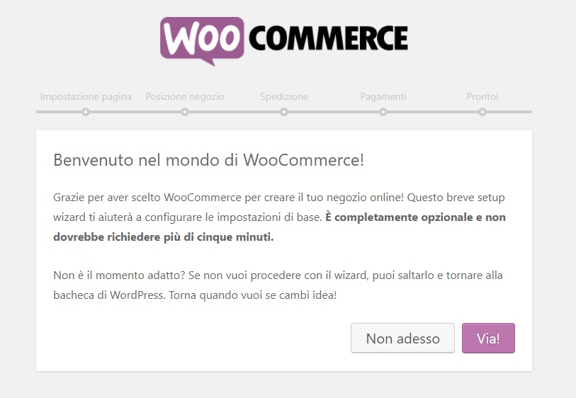 setup wizard woocommerce configurazione