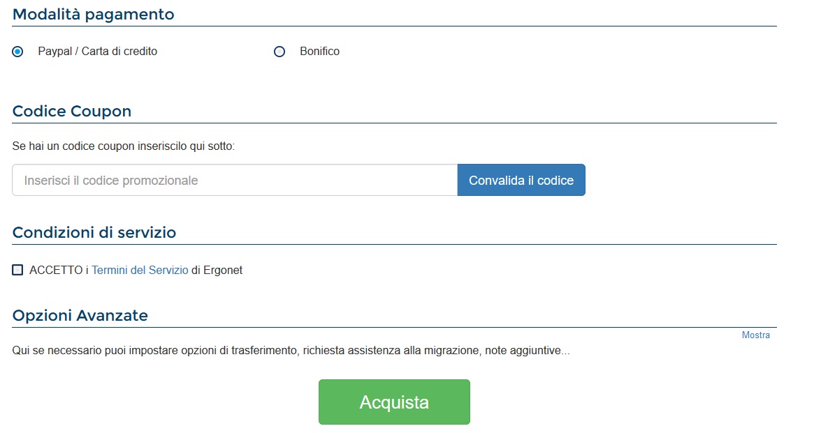 Ergonet modalità di pagamento