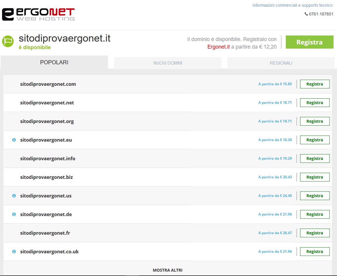 Ergonet registrazione dominio