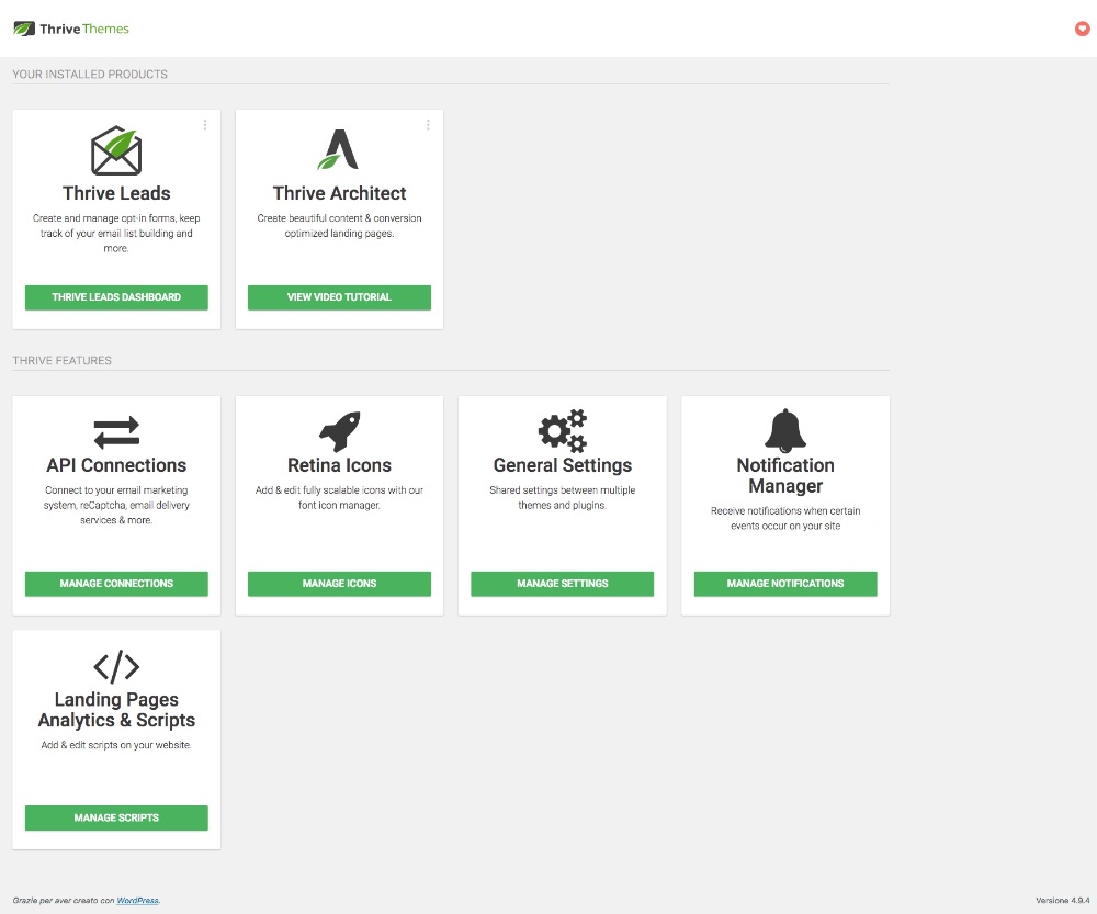 thrive Leads dashboard WP